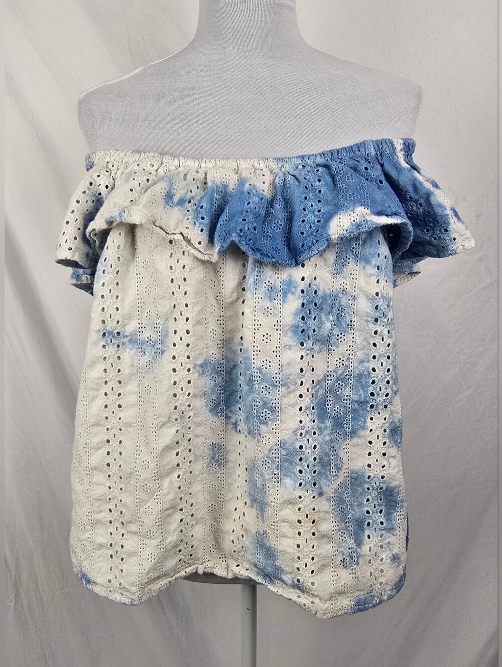 Anthropologie Eri + Ali Tie Dye Hippie Eyelet Off Shoulder Peasant Top sz S